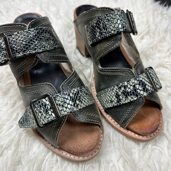 Freebird Caprice Leather Mule Sandal Olive Green Snake Full Grain Leather Sz 6 - Picture 3 of 11